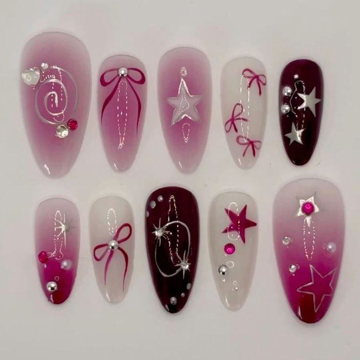 Dark Pink Coquette Aesthetic Starry With Bows