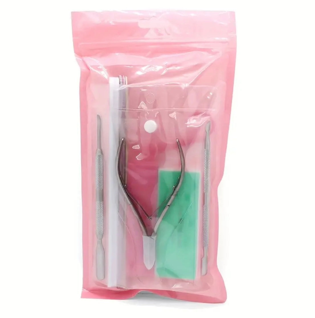 Manicure Set: Stainless Steel Scissors, Cuticle Pusher, Nipper, Nail Clipper & Nail buffer