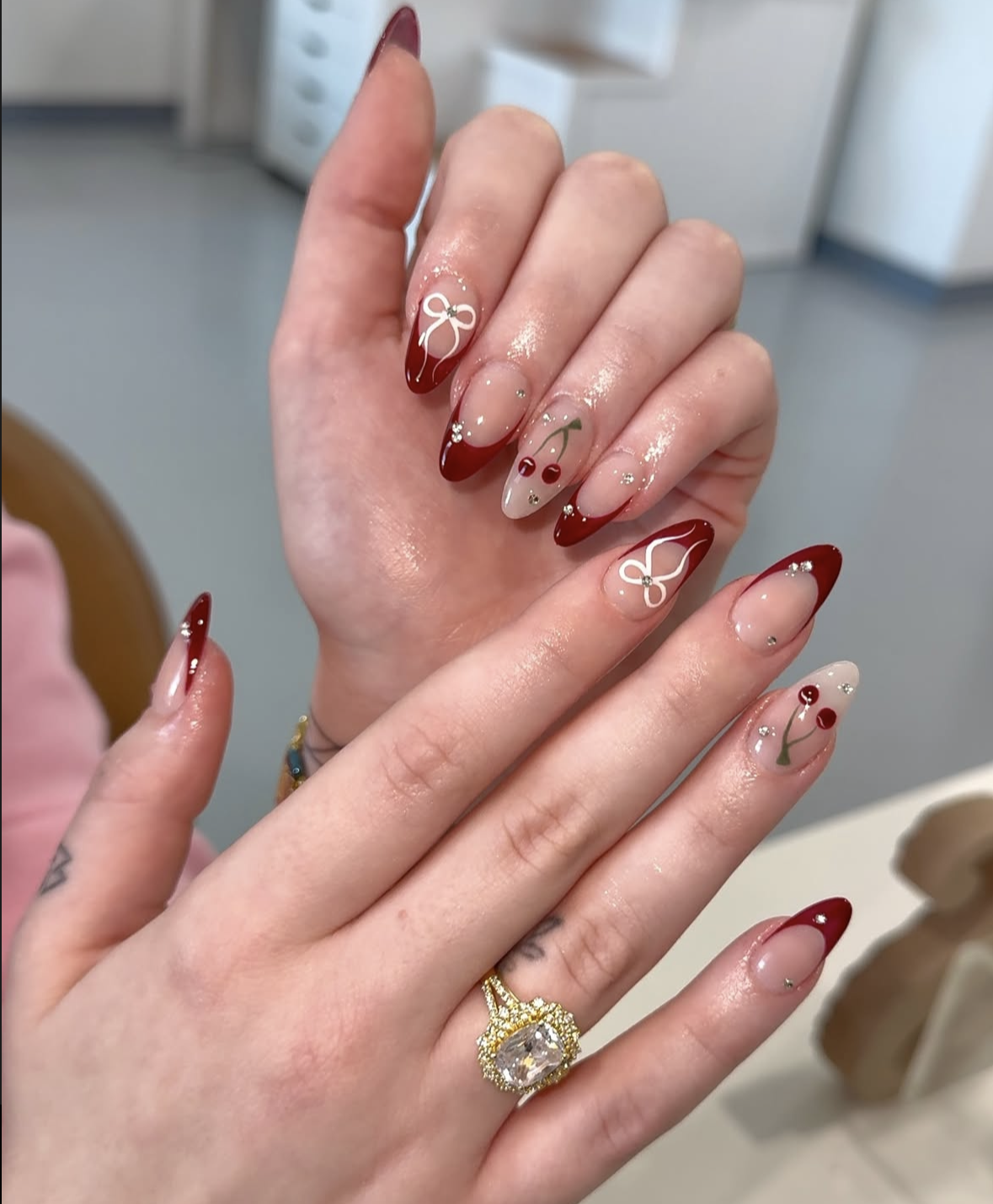 French Tips With Crystal Red Cherries