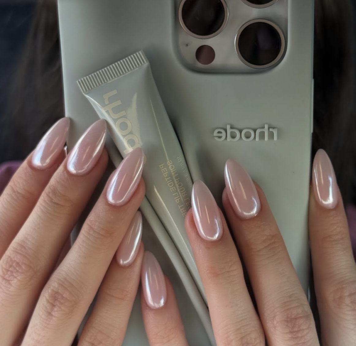 Baby Pink Chrome Glazed Nails