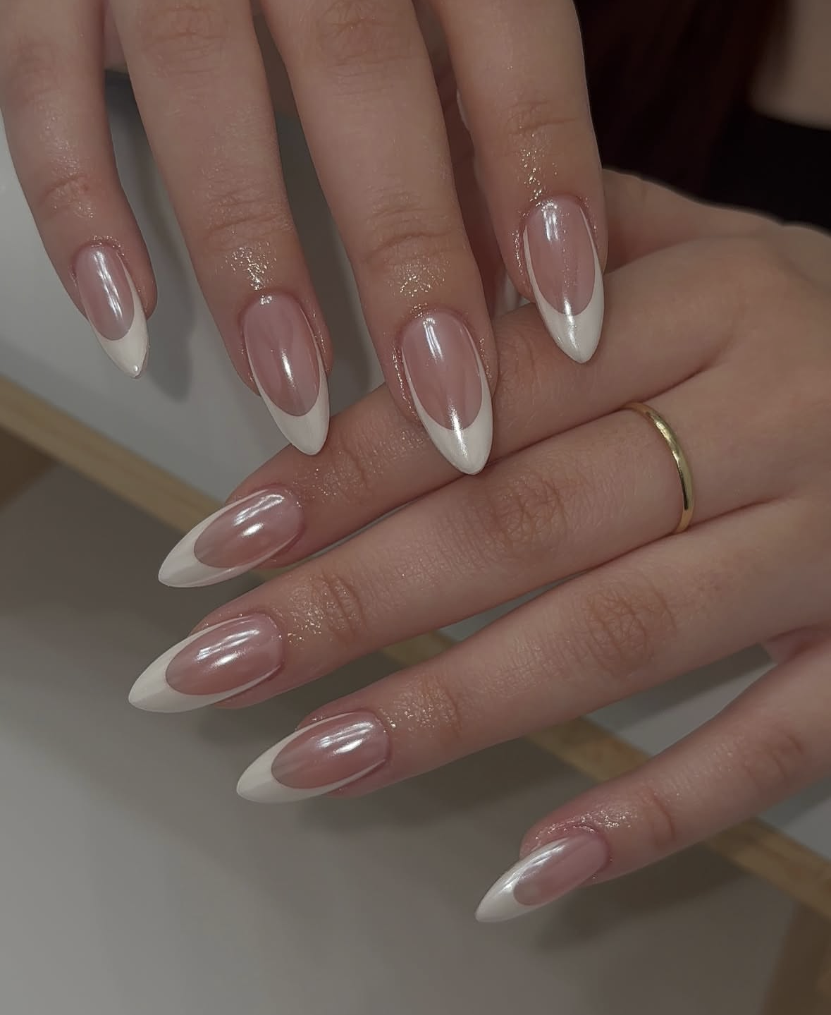Curvy French Tips With Chrome Glazed Effect
