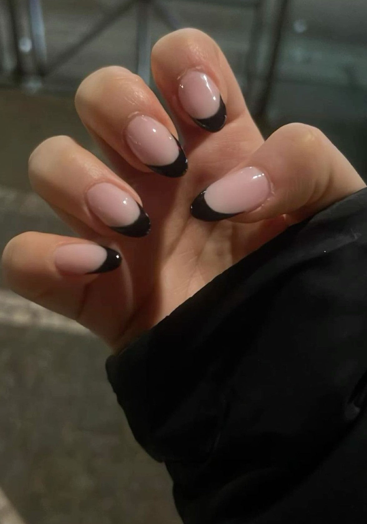 Black French Tips ( Soft Pink Base)