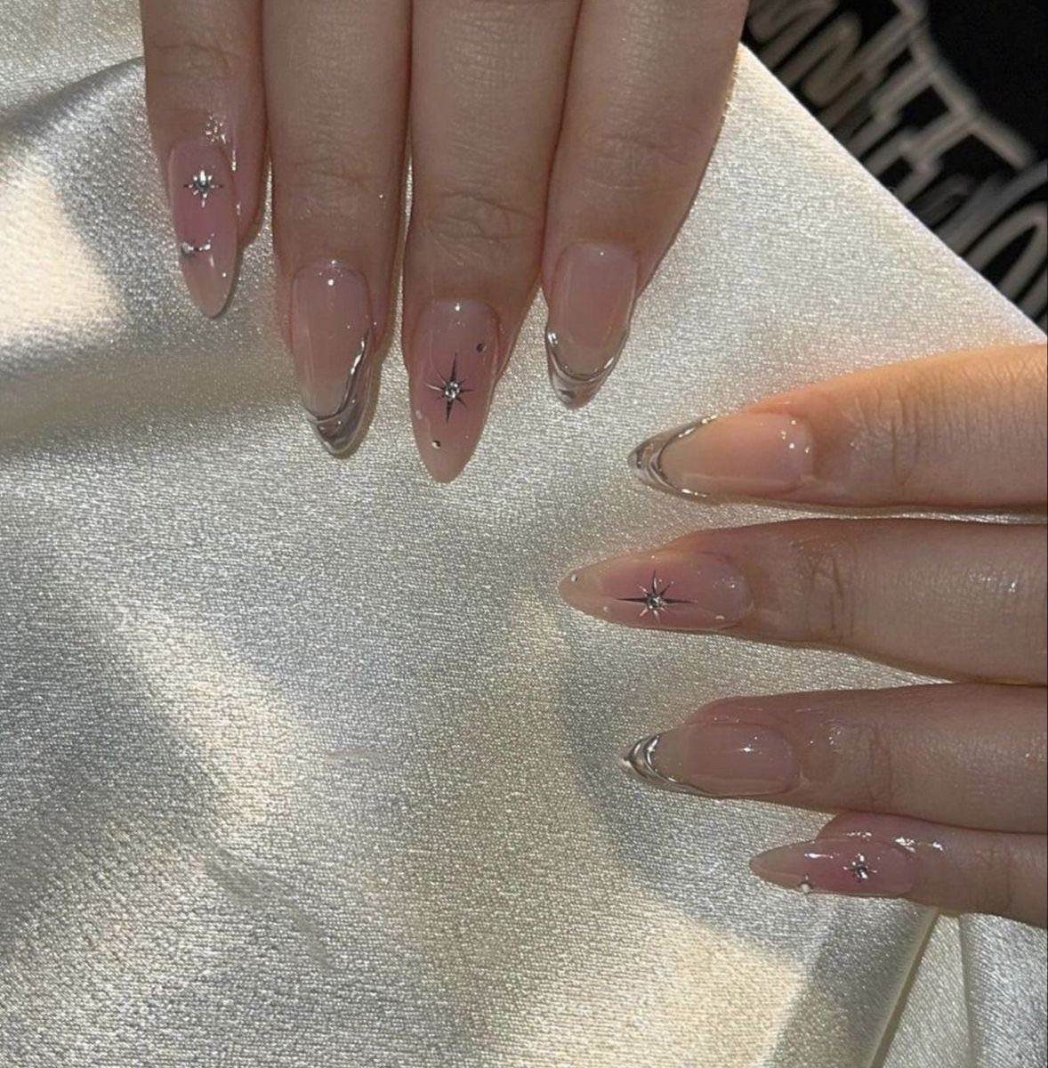 Silver Chrome Abstract Gel Nails