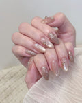 Gold Nude Cat Eye With Champagne Glittery Nails