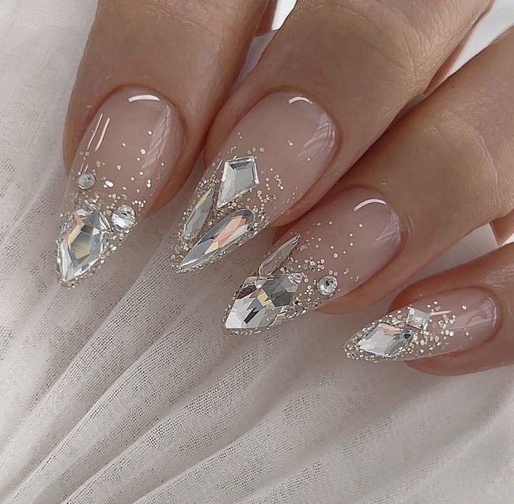 Silver Crystal Glittery Bling Nails