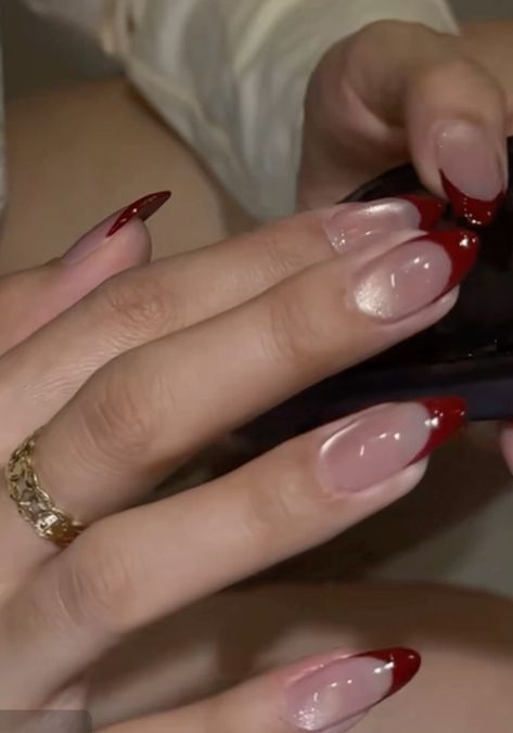 Cat Eye Base Red French Tips