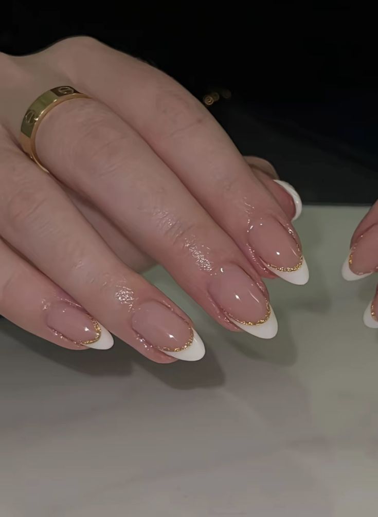 French Tips With Gold Lines