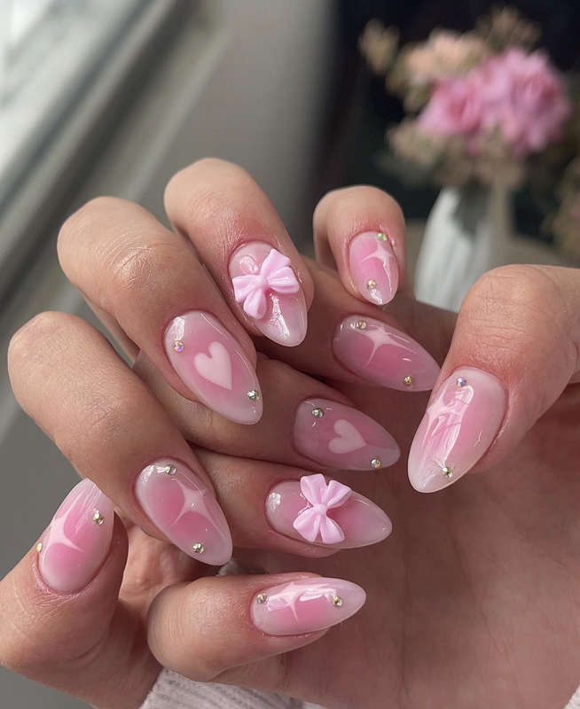Bridgerton Coquette Pink Bow French Tips