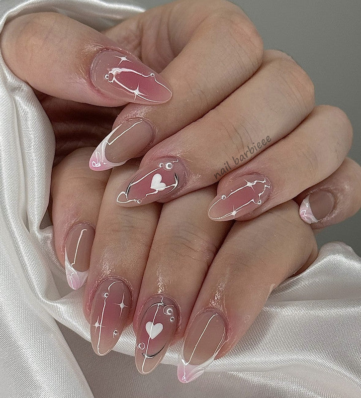 Bridgerton Inspired Pink Ombre White French Nails