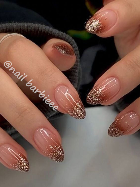 Bronze Glittery Ombre Tips