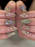 Colorful Cat Eye Gold Abstract Nails