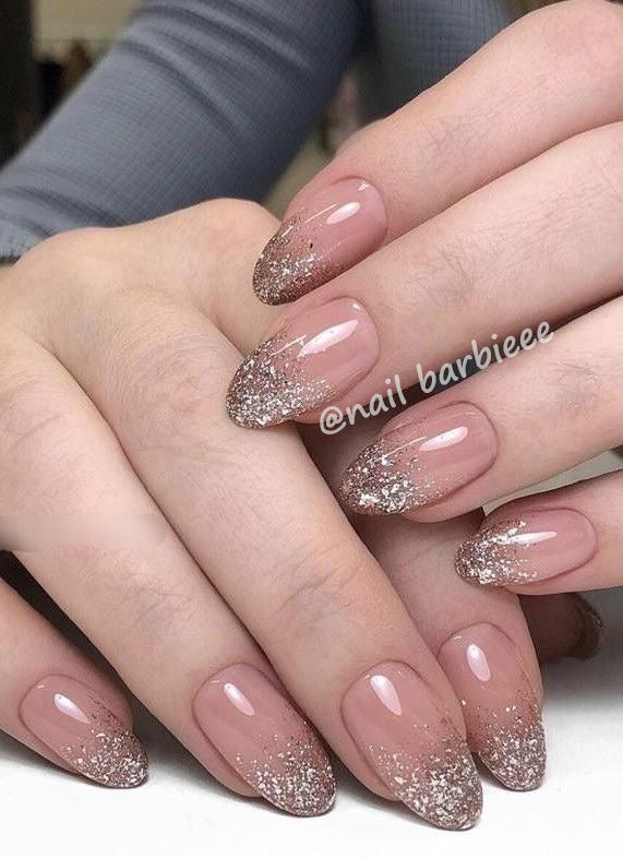 Champagne Gold Glittery Ombre Tips