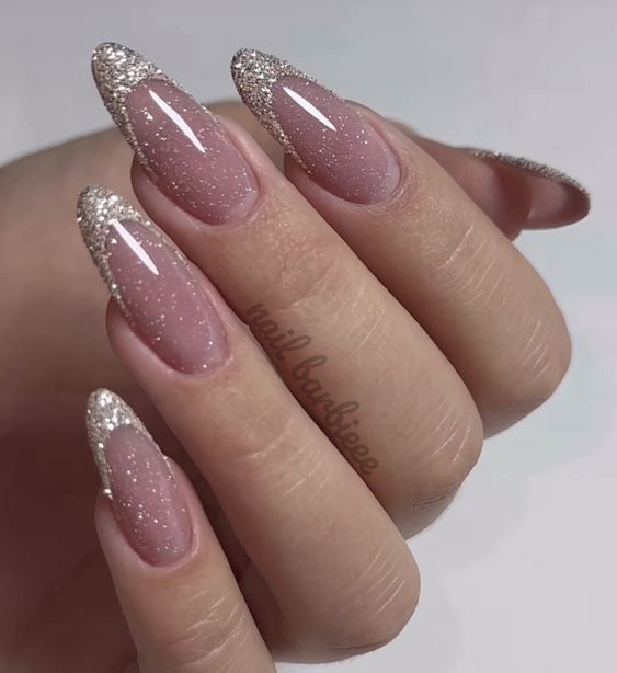 Dull Gold Glitter Tips with Glitter All Over