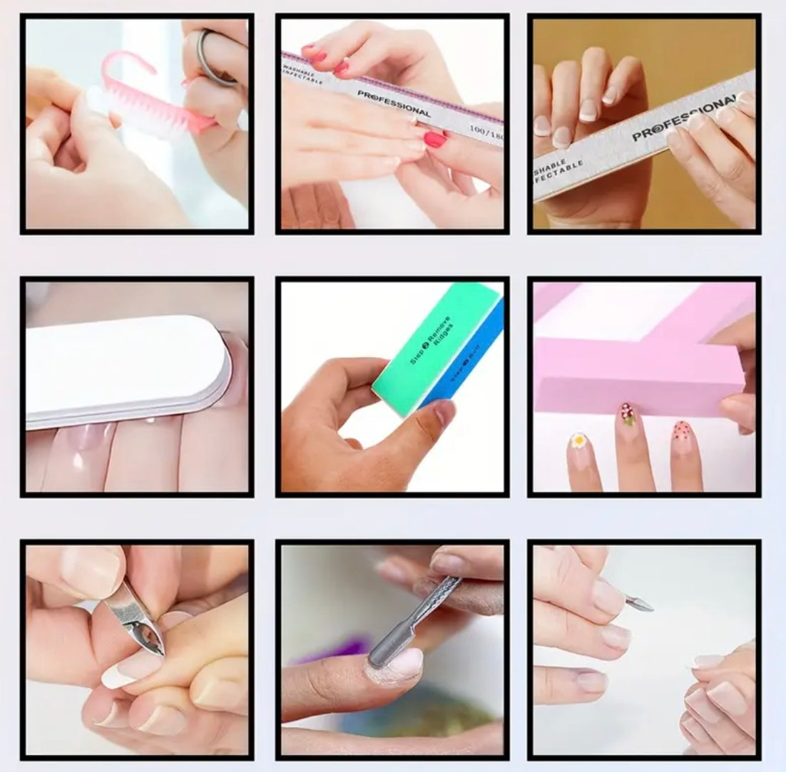 Manicure Set: Stainless Steel Scissors, Cuticle Pusher, Nipper, Nail Clipper & Nail buffer