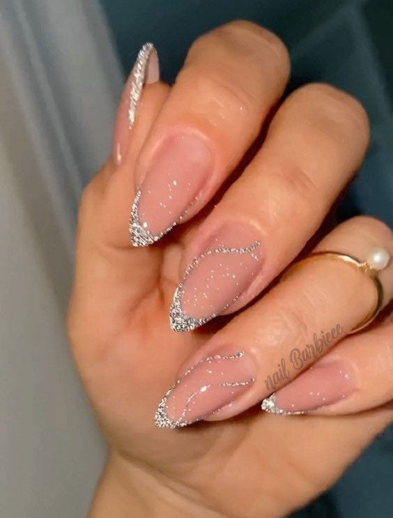 Flash Silver Glittery Aesthetic Nails