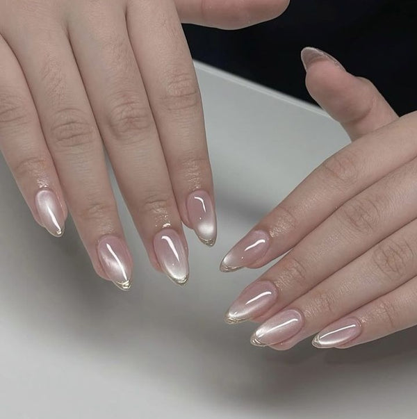 Glass Cat Eye With Dull Gold Chrome French Tips