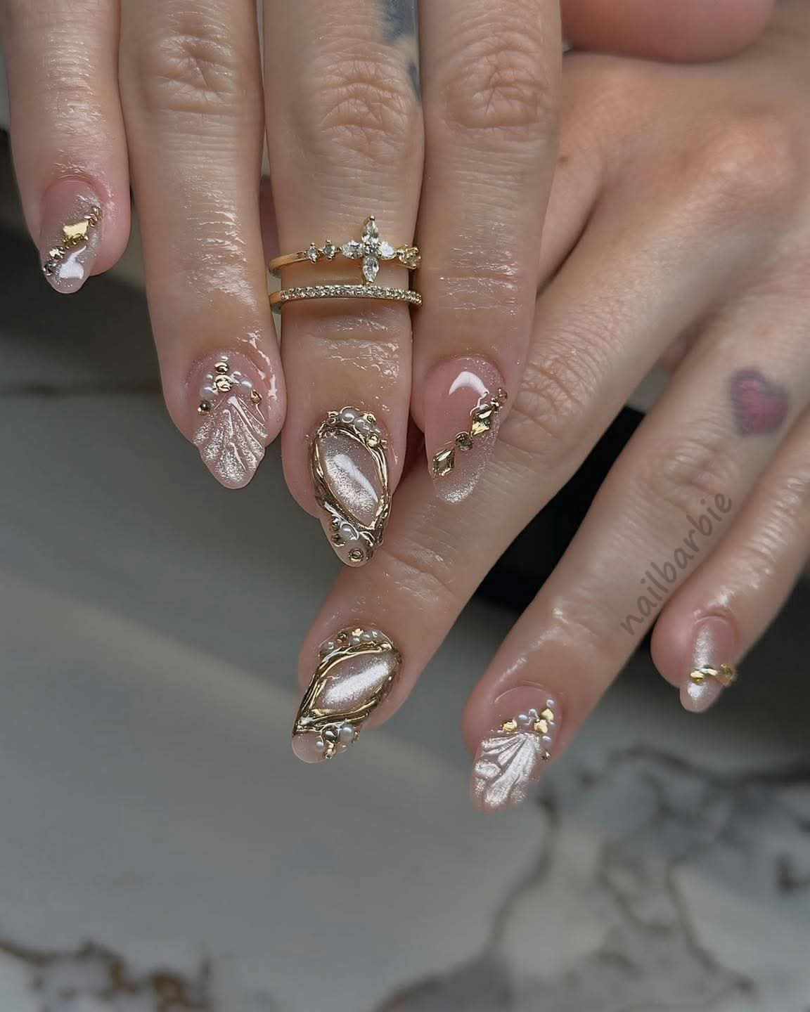 Gold Chrome Cat Eye Nude Gellish Nails