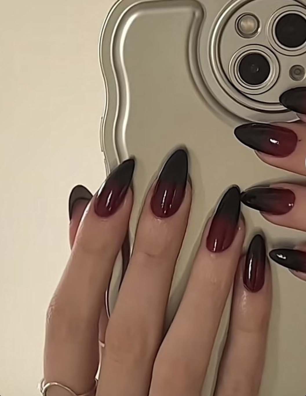 Gothic Maroon & Black Ombre Nails