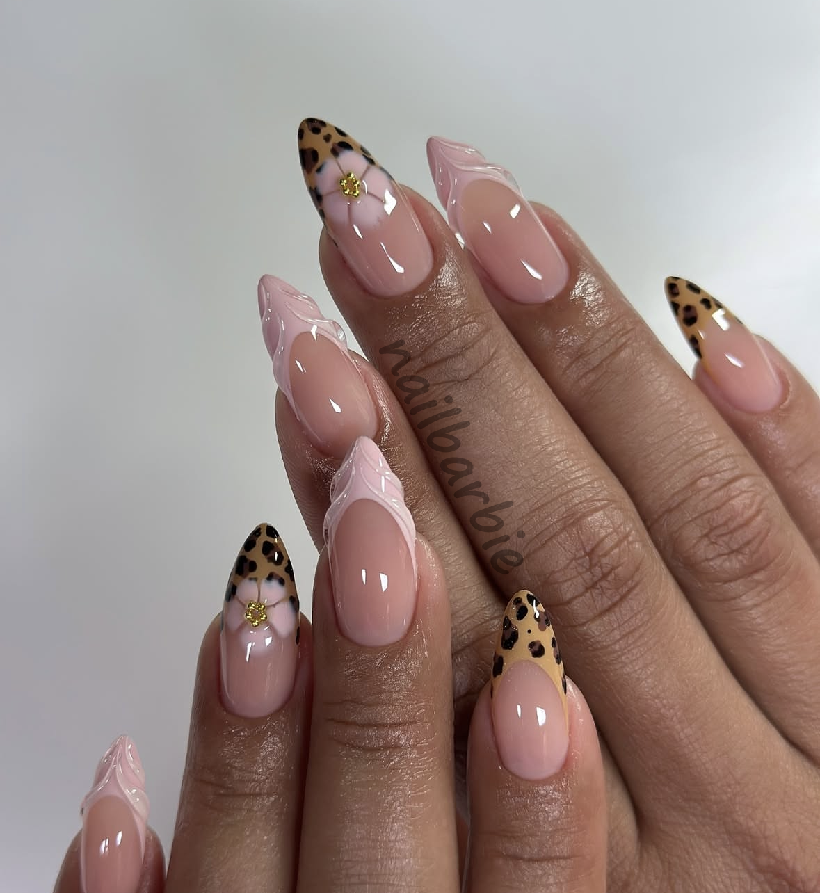 Leopard French Tips Baby Pink Tips