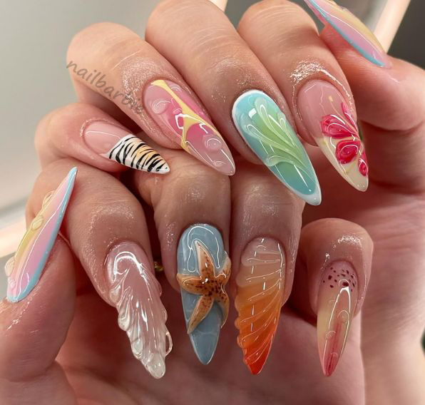 Ocean Inspired 3D Nails