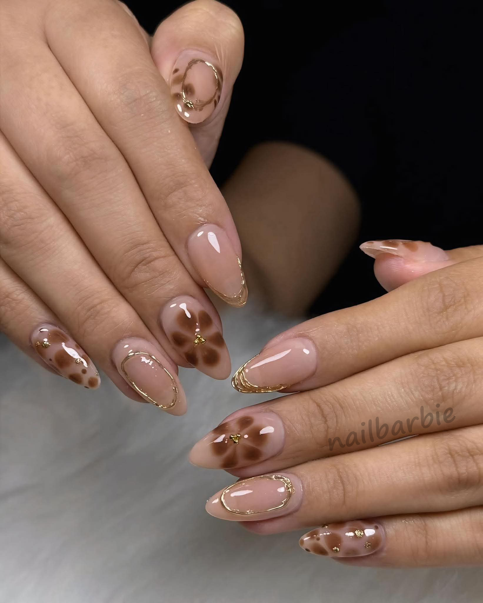 Sassy Brown Bloom Chrome Gold Nails