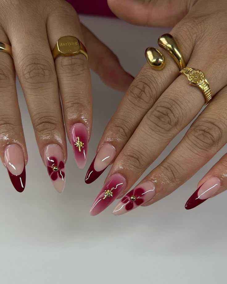 Majestic Maroon Abstract Nails Set