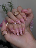Pink Cat Eye Nails With Gold 3D Artwork