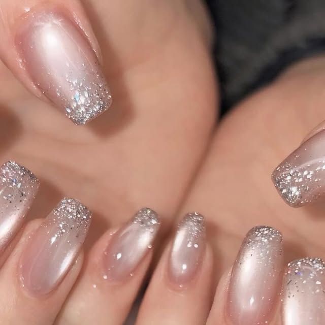 Glass Cat Eye With Silver Glitter Tips