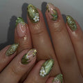 Green Cat Eye Gold Abstract Floral Nails