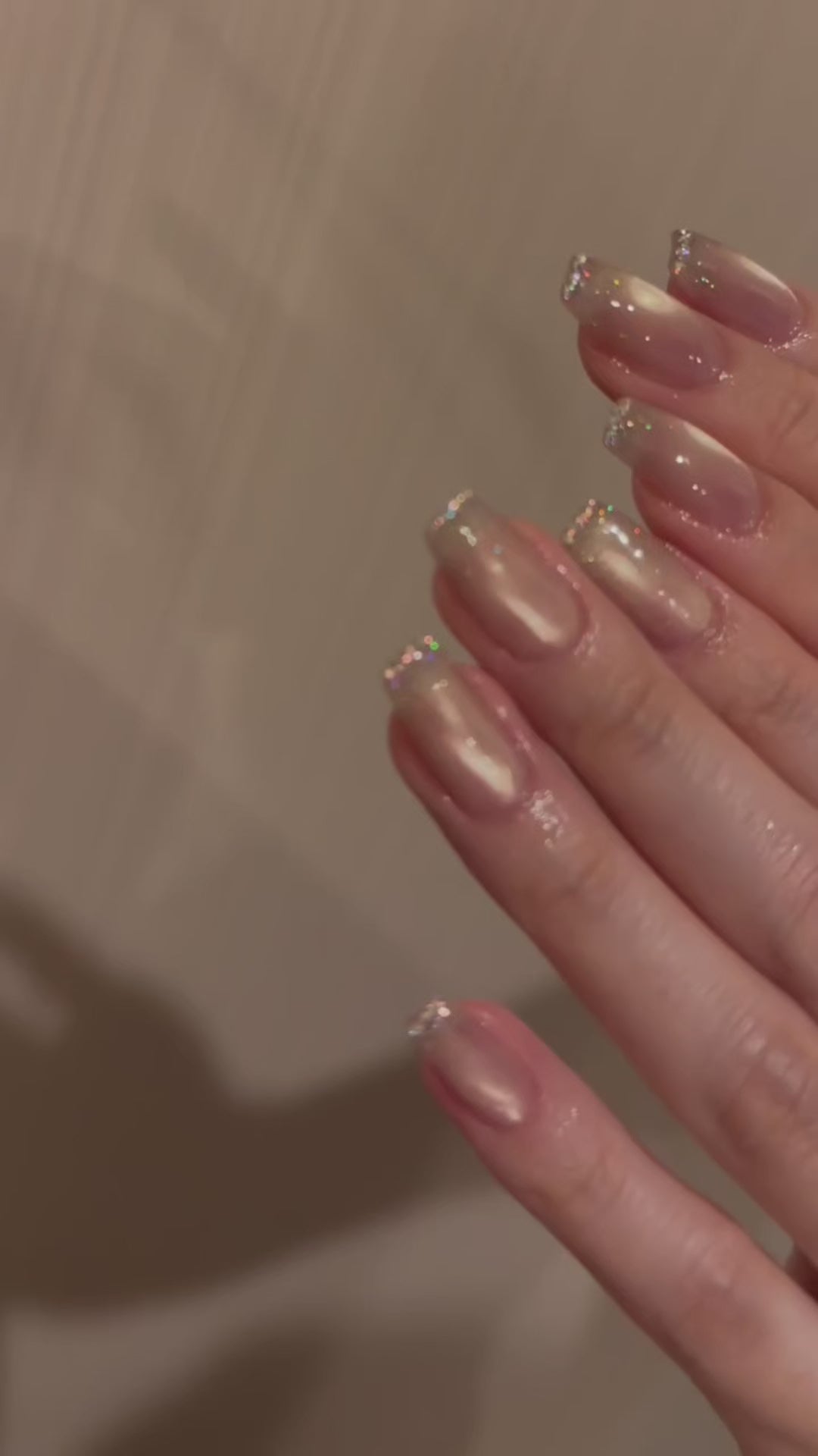 Nude Cat Eye Base With Holo Glitter Tips