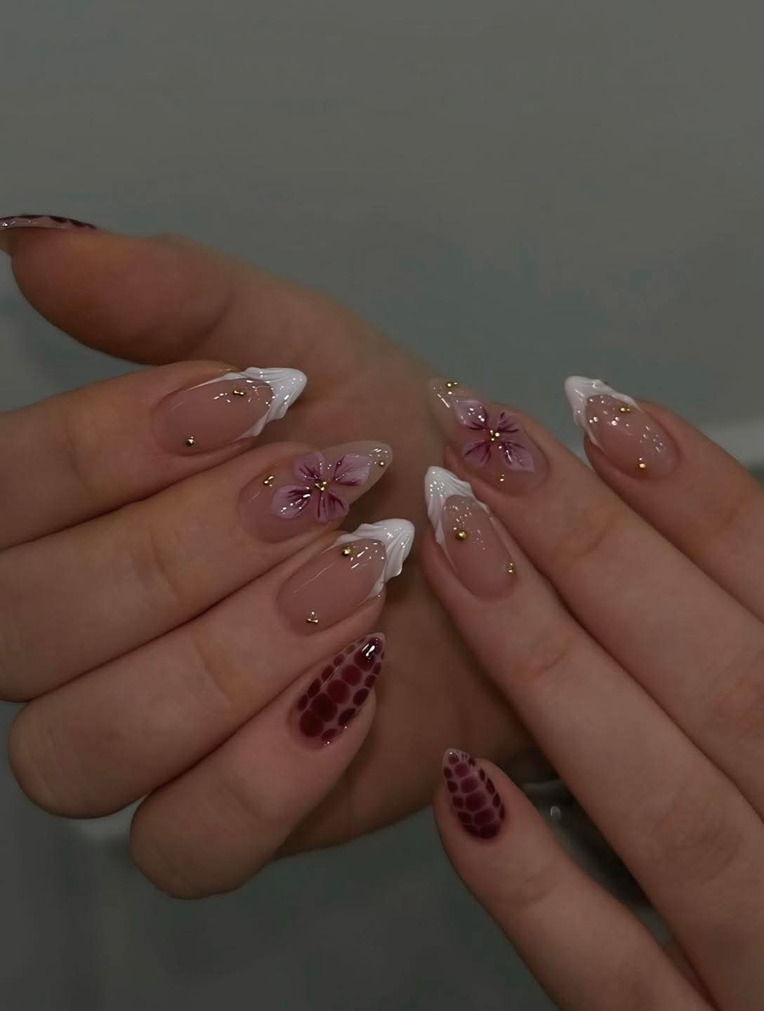 White Abstract French Tips 3D Gel Art Nails