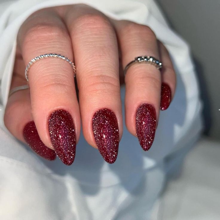 Cherry Red Glitter Nails