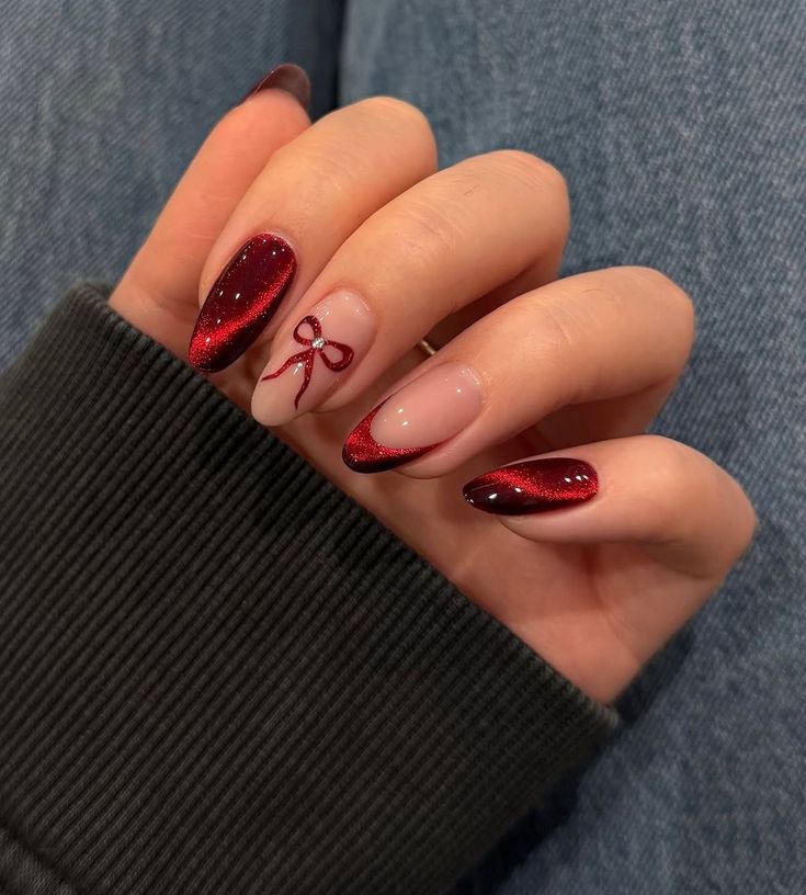 Elegant Maroon Cat Eye Nails