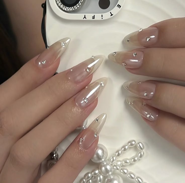 Glazed Barely French Tips With Crystals