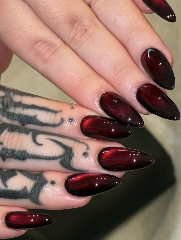 Bloody Maroon Cat Eye Magnificent Nails