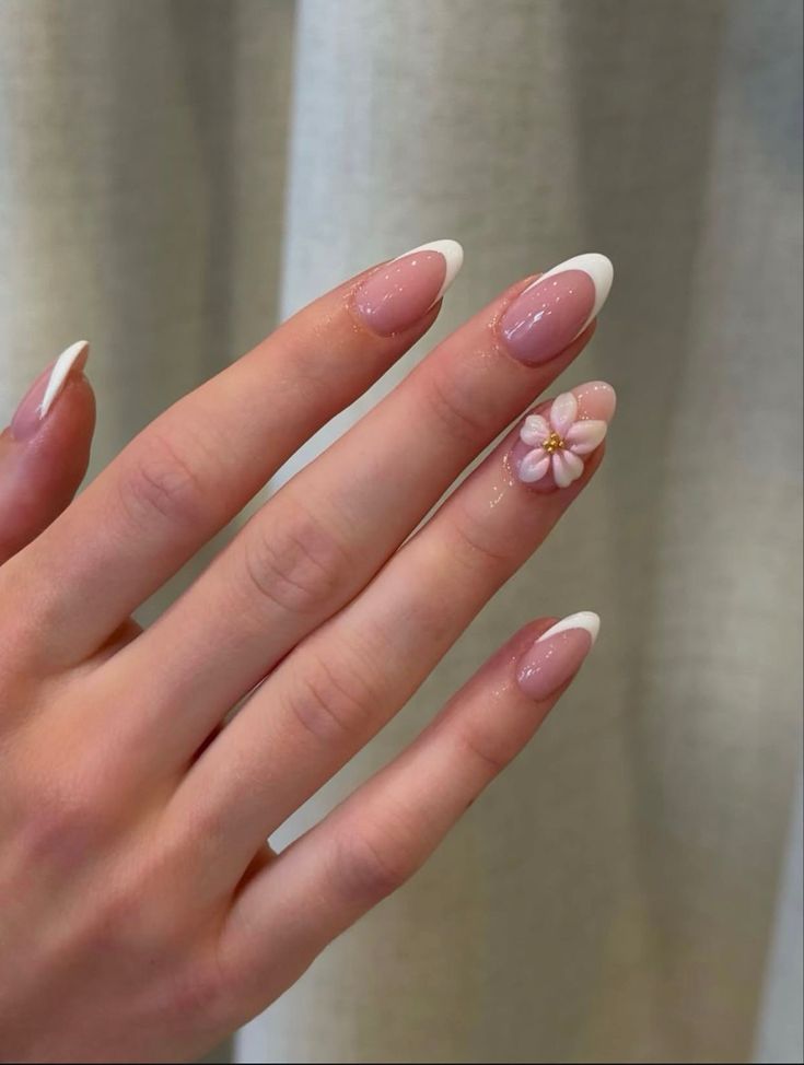 French Tip Floral Nails