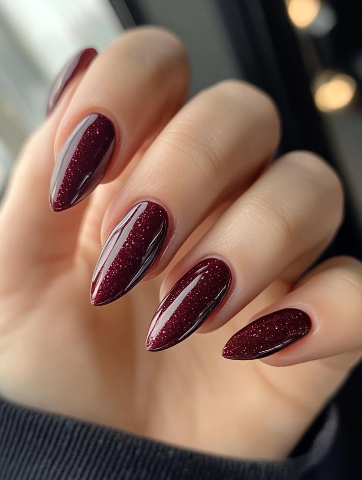 Maroon Glittery Nails