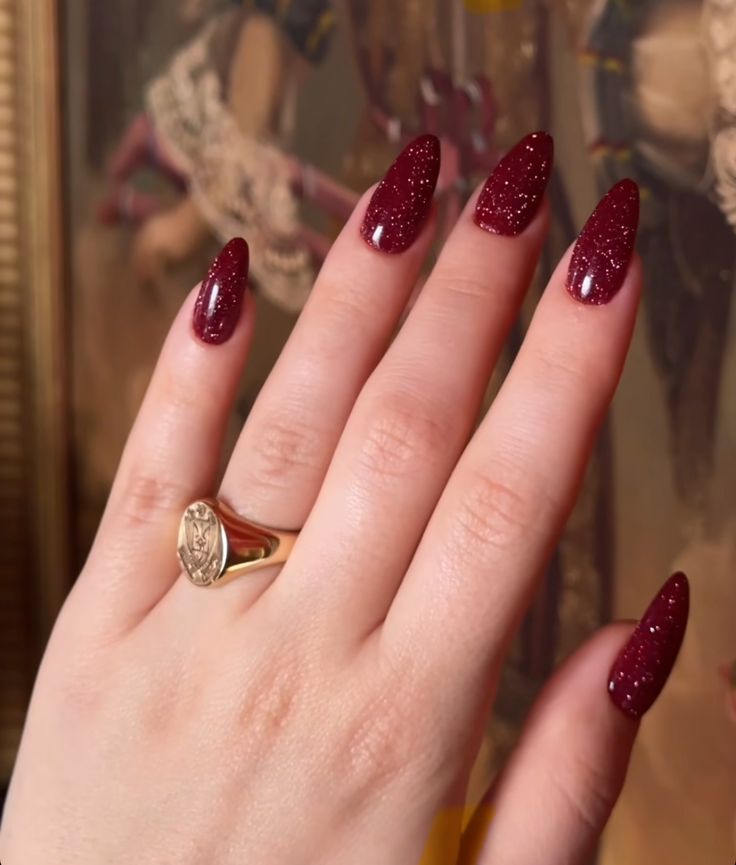 Cherry Red Glitter Nails