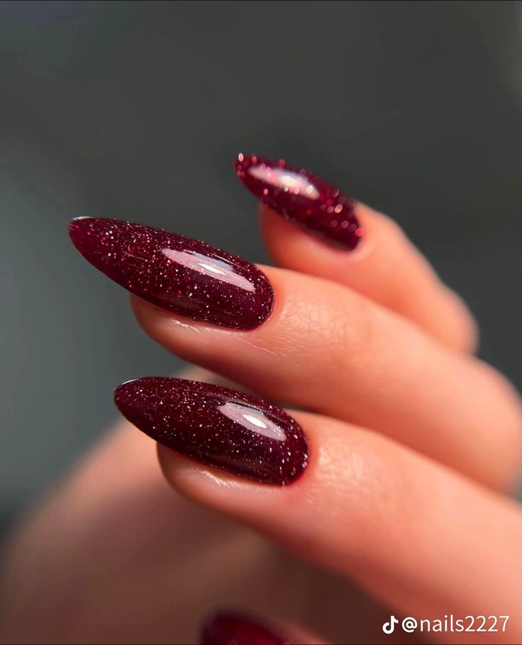 Maroon Glittery Nails